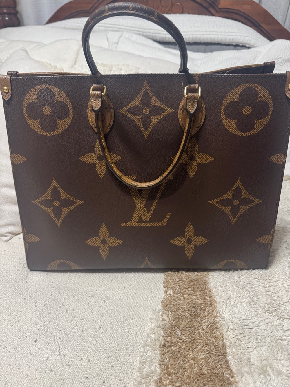 Louis Vuitton Brown Monogram Canvas Tote with Gold Accents
